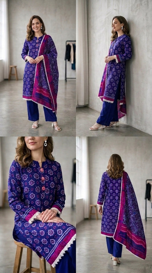 Gul Ahmed printed 3piece stitched lawn suit