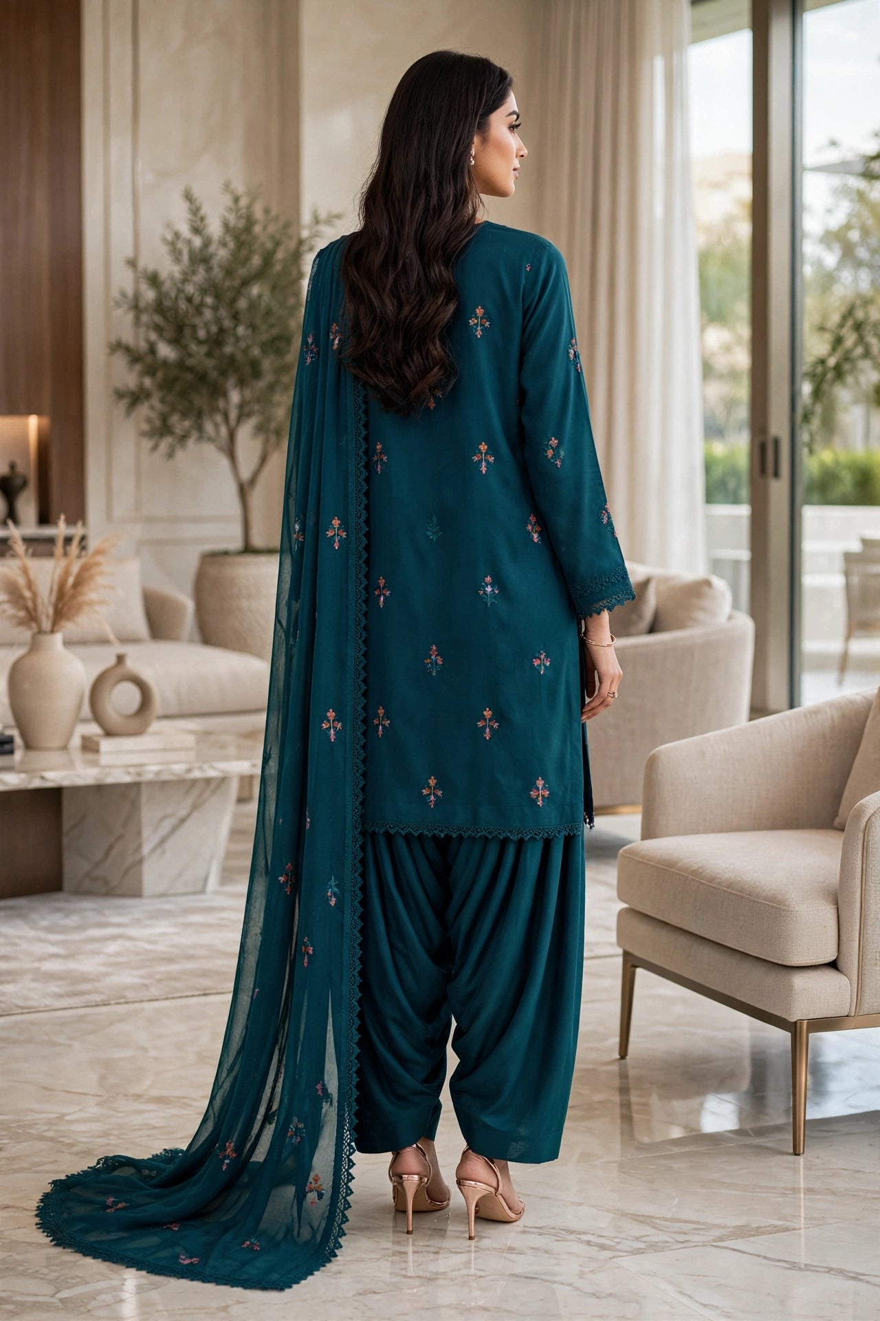 Luxury embroidered lawn 3 pc