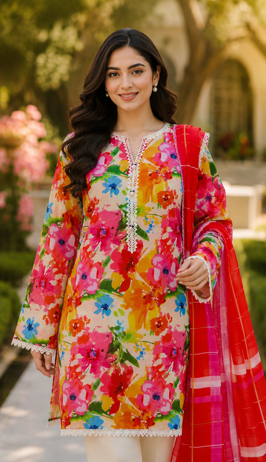 Gul Ahmed printed lawn suit 3pc