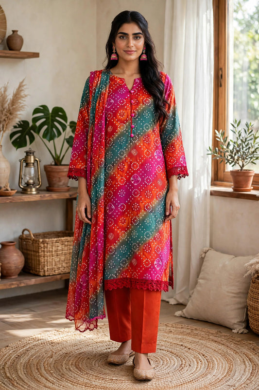 Bareeze printed lawn 3piece stitched suit