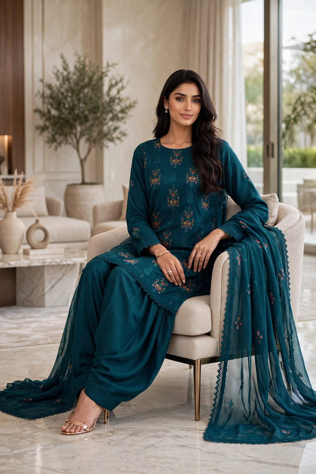 Luxury embroidered lawn 3 pc