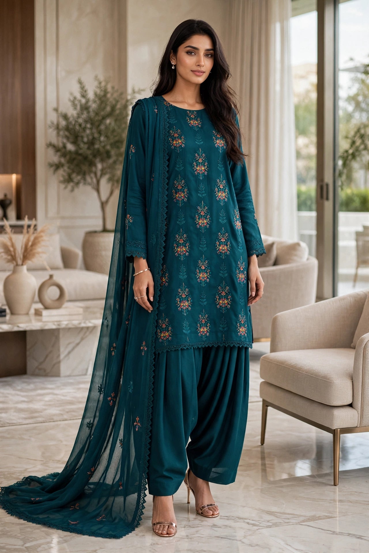 Luxury embroidered lawn 3 pc