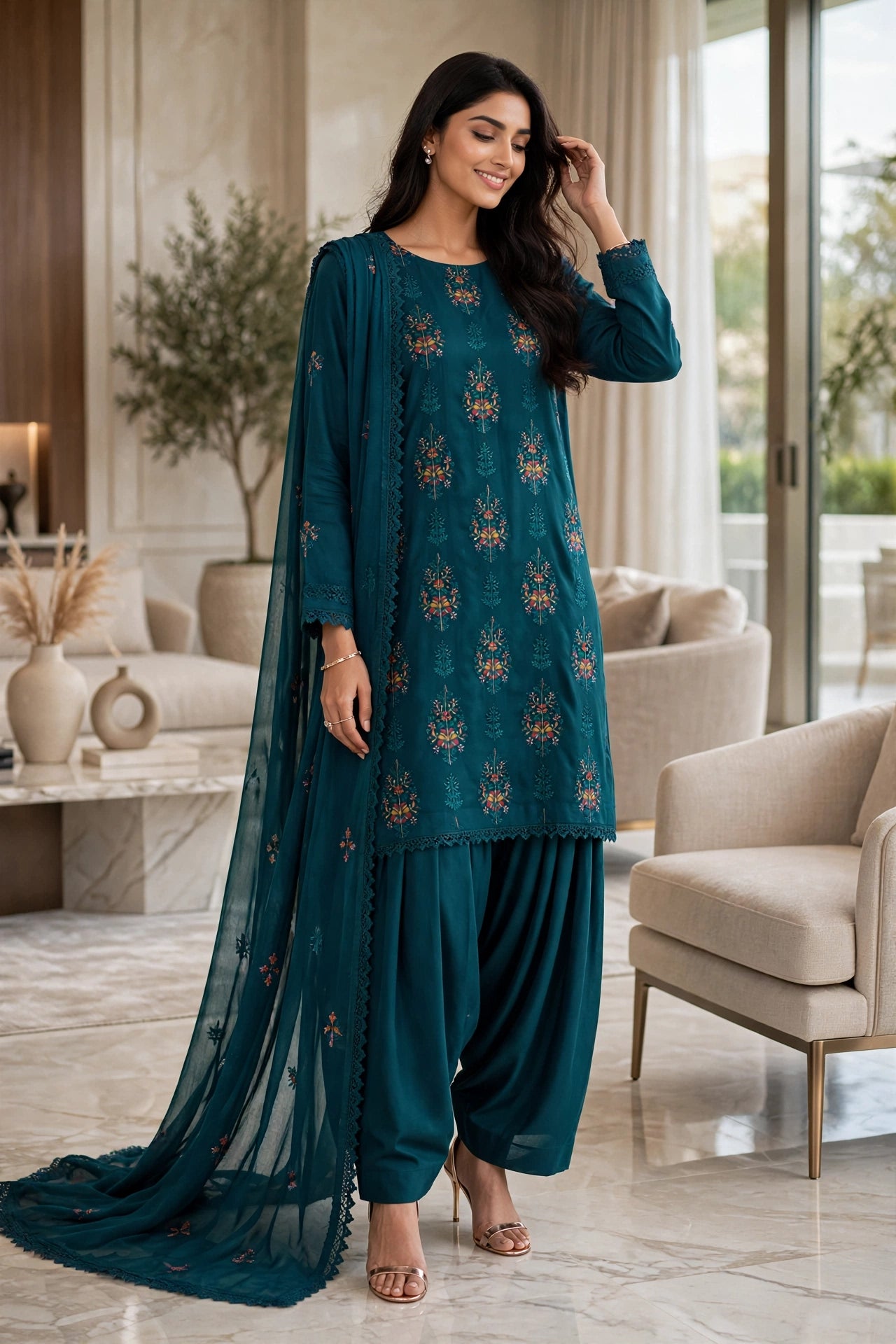 Luxury embroidered lawn 3 pc
